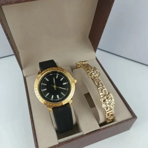 Versace Medusa Head Gold-Tone Watch and Bracelet Set Black Watches - 1