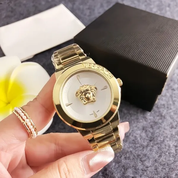 Versace Medusa Green Dial Gold-Tone Watch Watches - 8