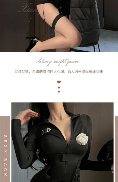 Design Police Woman Costume Set Navy Blue Bodysuit with Harness and Walkie-Talkie Dress - 15