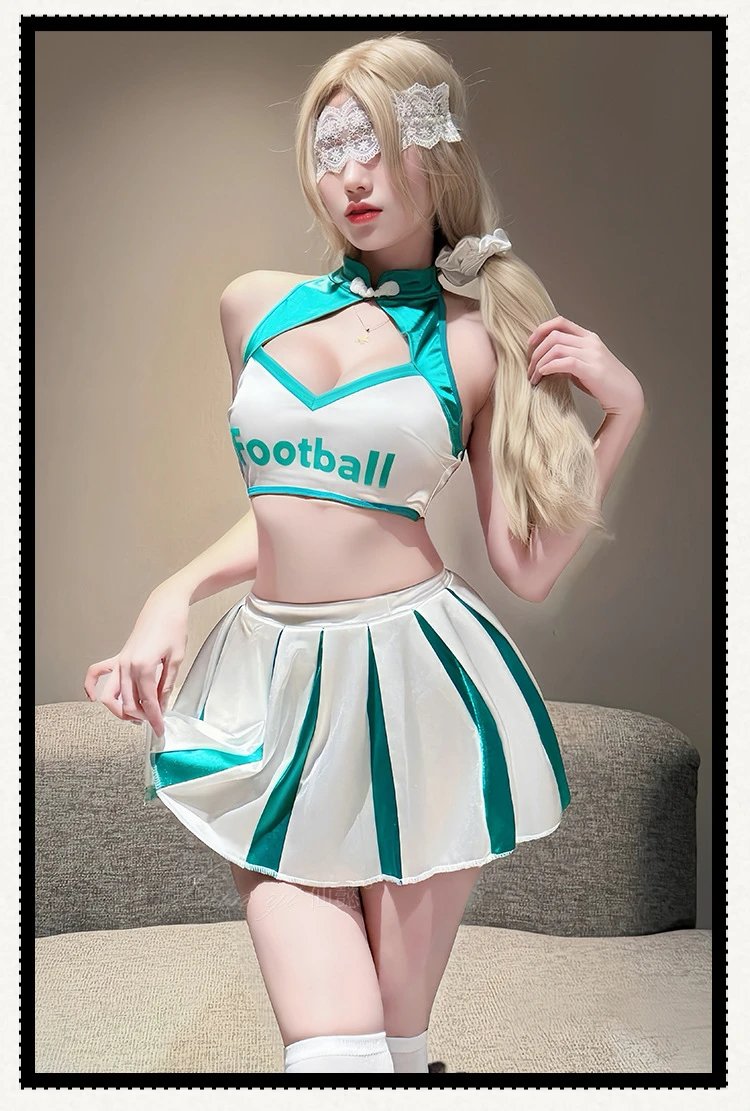 Design Cheerleader Costume Set Blue + White Socks - 17