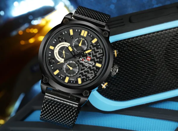 Design NAVIFORCE Chronograph Black Red Mesh Strap Quartz Watch Watches - 23
