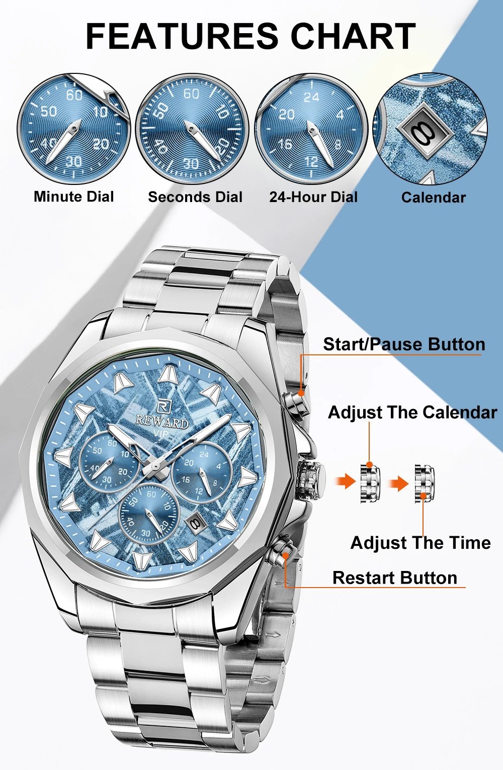 Design Reward VIP Chronograph Rose Gold and Steel Watch Watches - 8