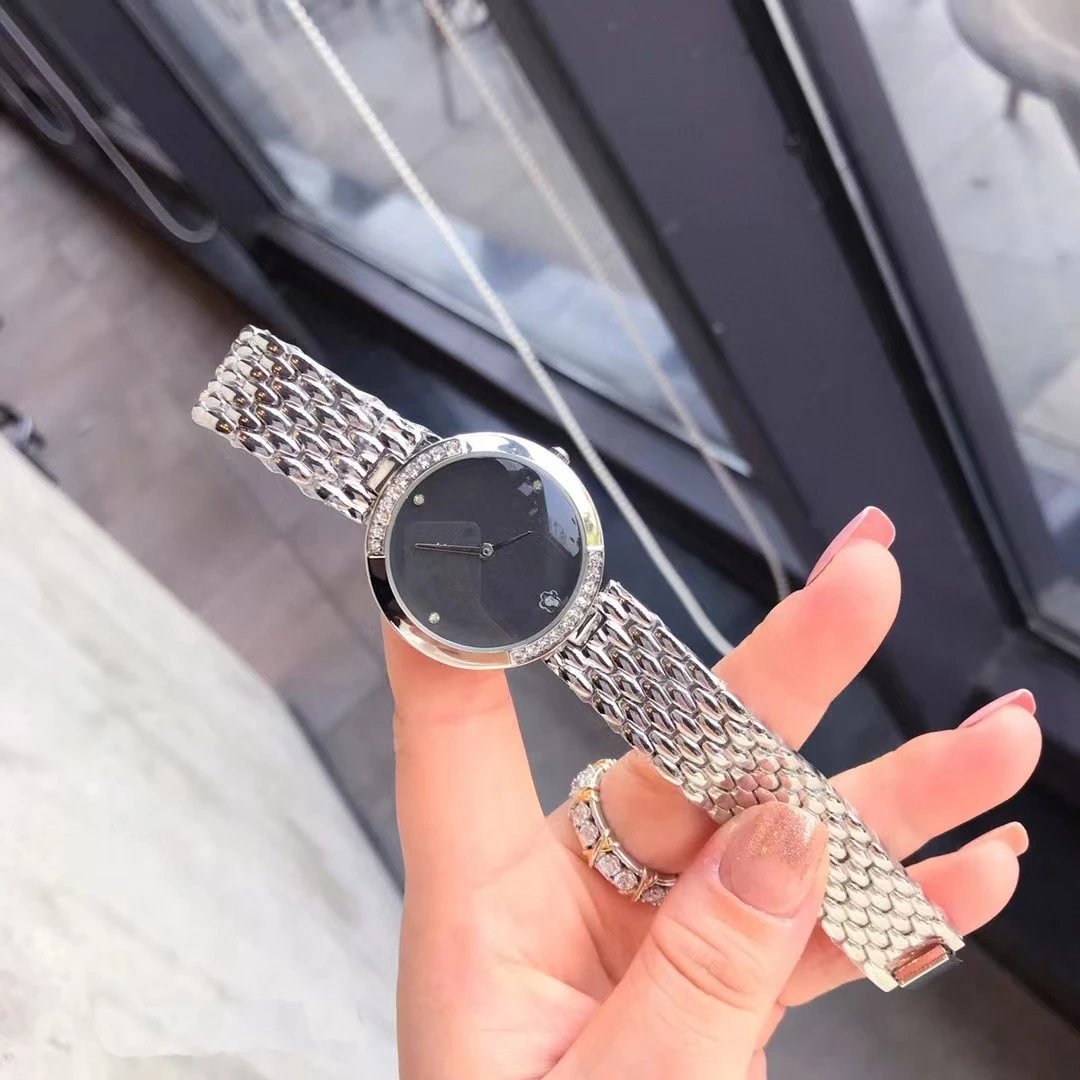 Design Silver Mesh Bracelet Watch with Mother-of-Pearl Dial and Crystal Bezel Watches - 2