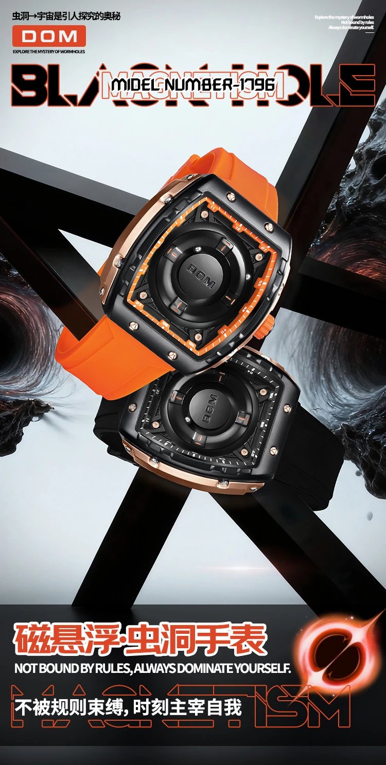 Design DOM Debo Demay Black Rose Gold Rubber Strap Watch Watches - 3