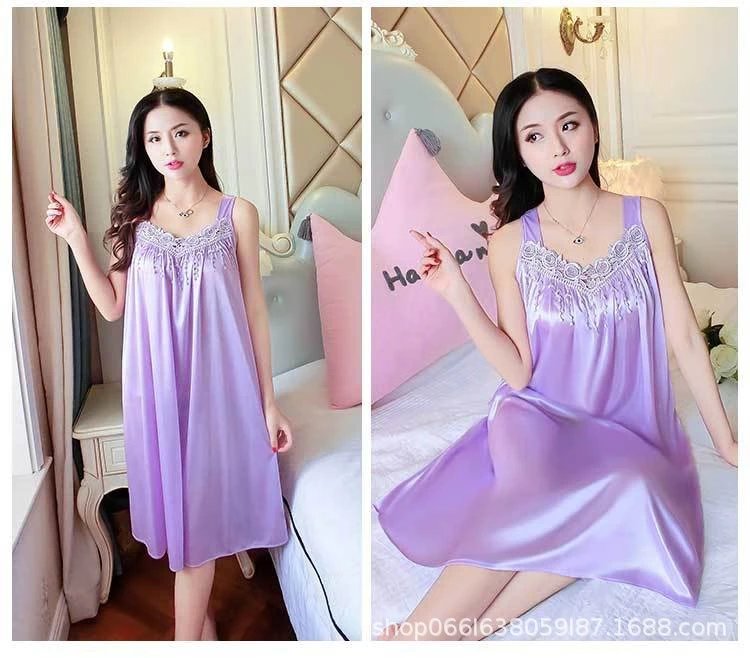 Design Lace-Trimmed Light Blue Sleepwear Dress - 14