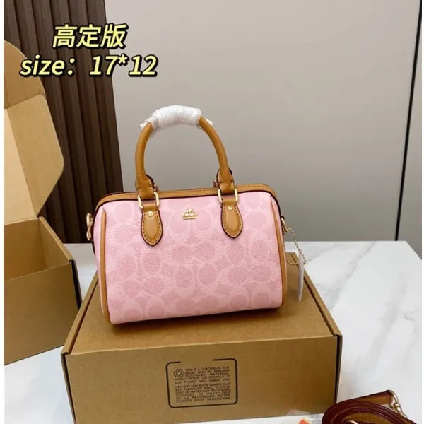 Coach Mini Boston Bag Pink Signature Calf Leather Handbag - 1