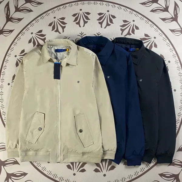 Design Harrington-Style Windbreaker Jacket in Beige, Navy, and Black Outerwear.windbreaker - 1