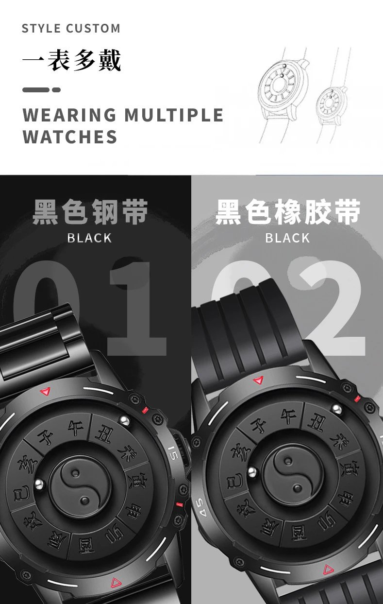 Design DEBODEMAY Yin Yang Luminous Chinese Zodiac Watch Black Accessories.watches - 12