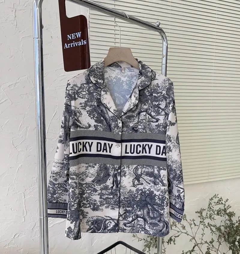 Dior Toile de Jouy Print Sleepwear Set White / Black - 32