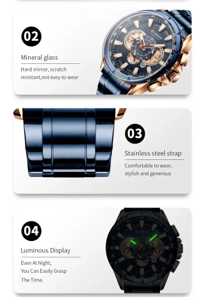 Design Curren Chronograph Black Dial Silver Stainless Steel Watch Watches - 7