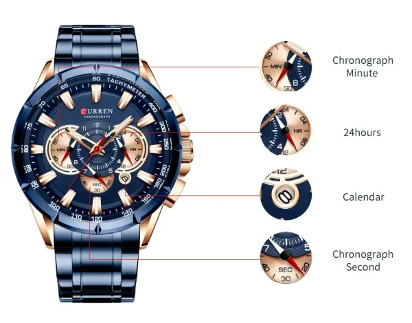 Design Curren Chronograph Black Dial Silver Stainless Steel Watch Watches - 9