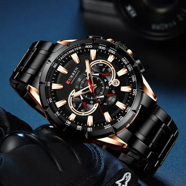 Design Curren Chronograph Black Dial Silver Stainless Steel Watch Watches - 16