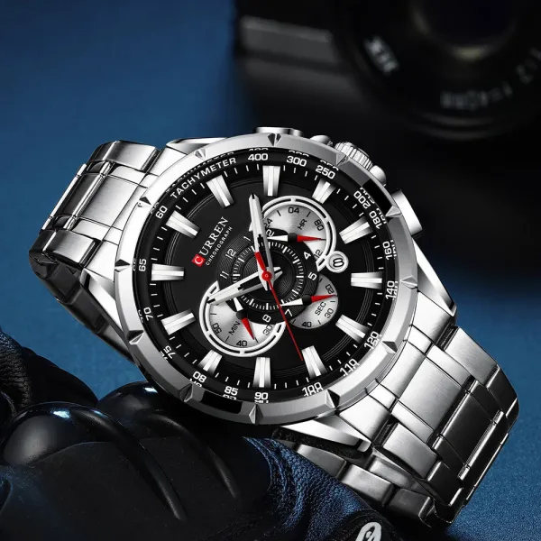 Design Curren Chronograph Black Dial Silver Stainless Steel Watch Watches - 24