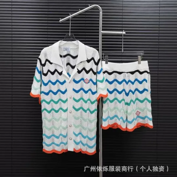 Casablanca Knit Cardigan and Shorts Set White with Red-Green Trim - 5