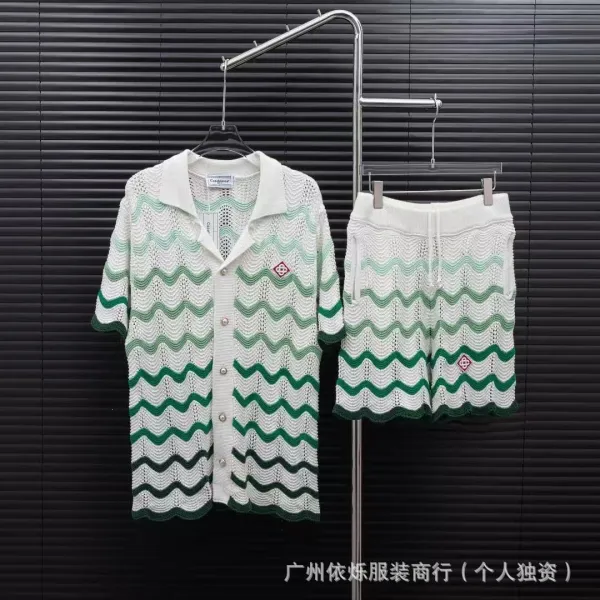 Casablanca Knit Cardigan and Shorts Set White with Red-Green Trim - 6