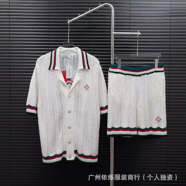 Casablanca Knit Cardigan and Shorts Set White with Red-Green Trim - 16