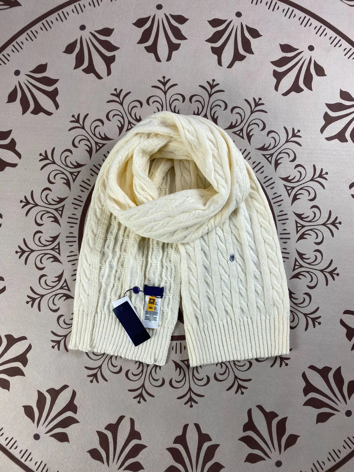 Polo Ralph Lauren Cable Knit Cashmere Scarf Ivory Scarves