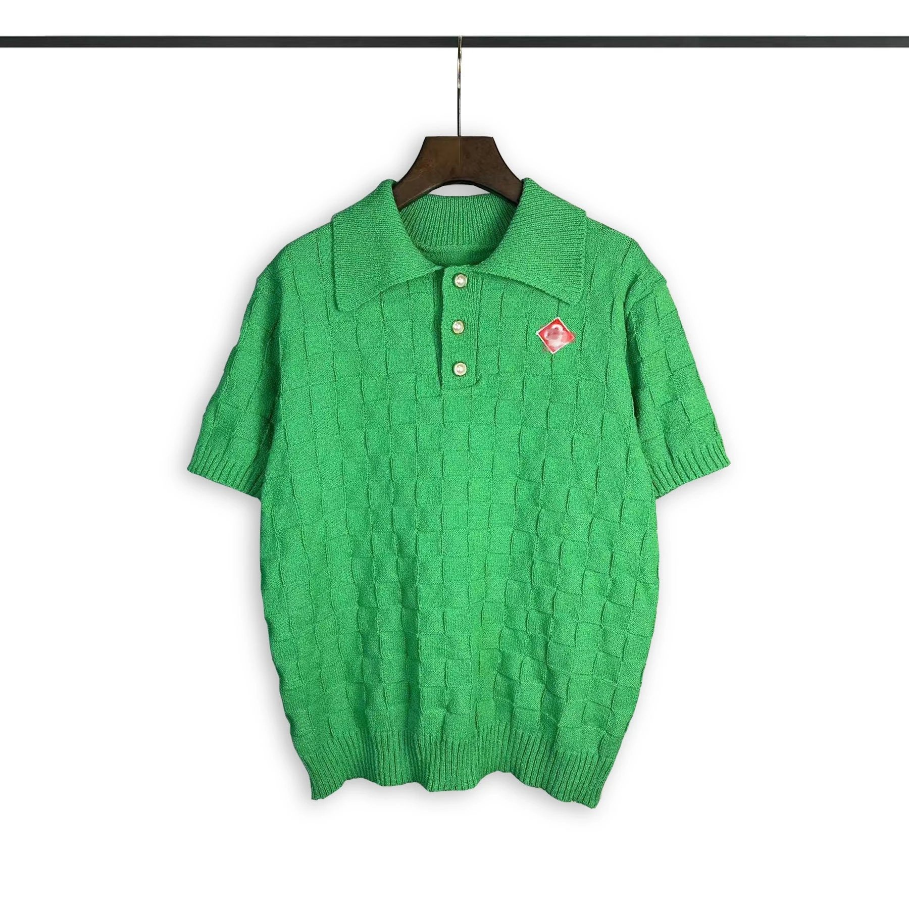 Design Knit Polo Shirt Green Tops.polo - 1