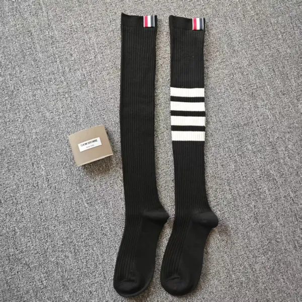 Thom Browne Ribbed Knee-High Socks Black with Signature Stripe - 1