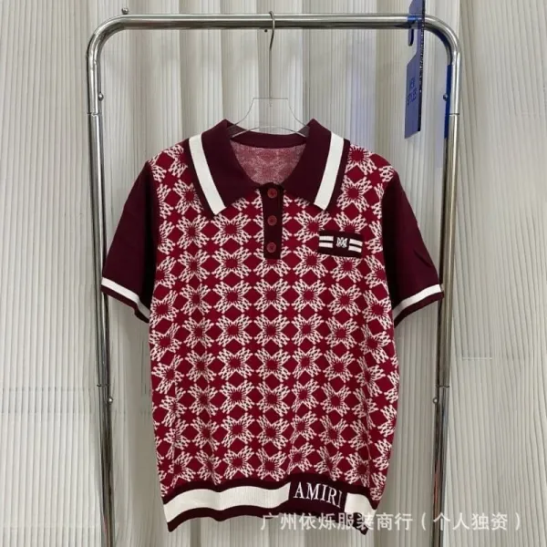 Amiri Knit Polo Shirt Burgundy White Pattern - 1