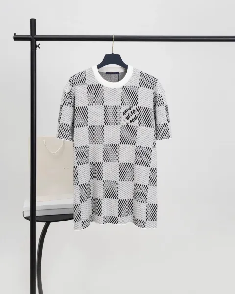 Off-White Checker Knit T-Shirt Navy Green - 10