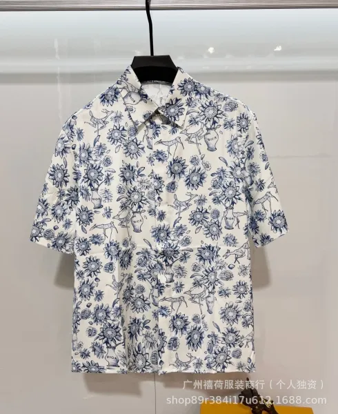 Dior Floral and Deer Print Short-Sleeve Shirt White - 1