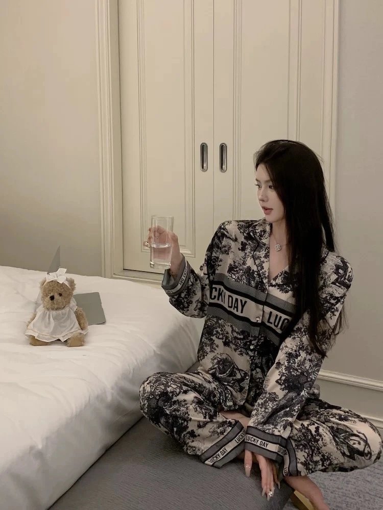 Dior Toile de Jouy Print Sleepwear Set White / Black - 5