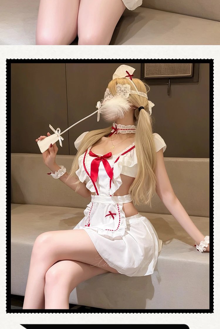 Design #800 Maid Costume White Red Lace Dress Set - 14