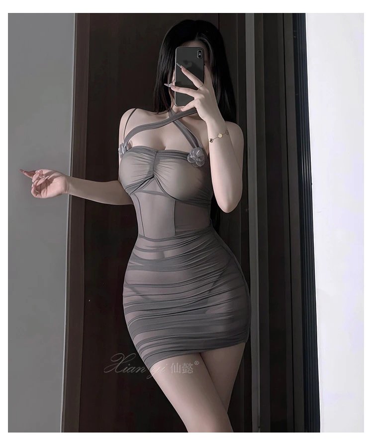 Design Pure Desire Sheer Bodycon Dress Gray - 12