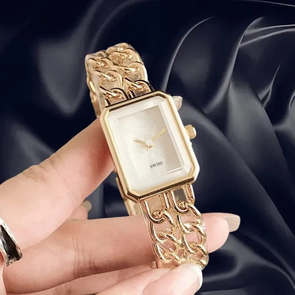 Design Rectangular Chain Link Watch Gold Tone with Mother-of-Pearl Dial Watches - 4