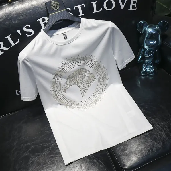Design Eagle Medallion Rhinestone Embellished White T-Shirt Tops.t Shirts - 1