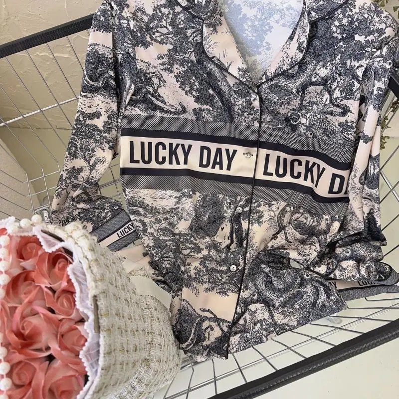 Dior Toile de Jouy Print Sleepwear Set White / Black - 33
