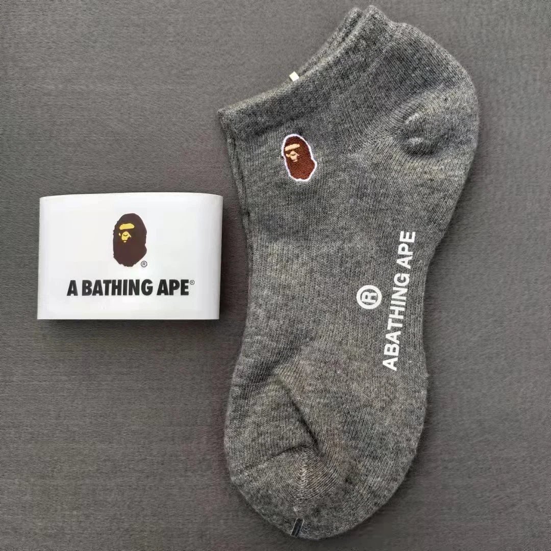 A Bathing Ape Classic Ape Head Embroidered Socks White - 5