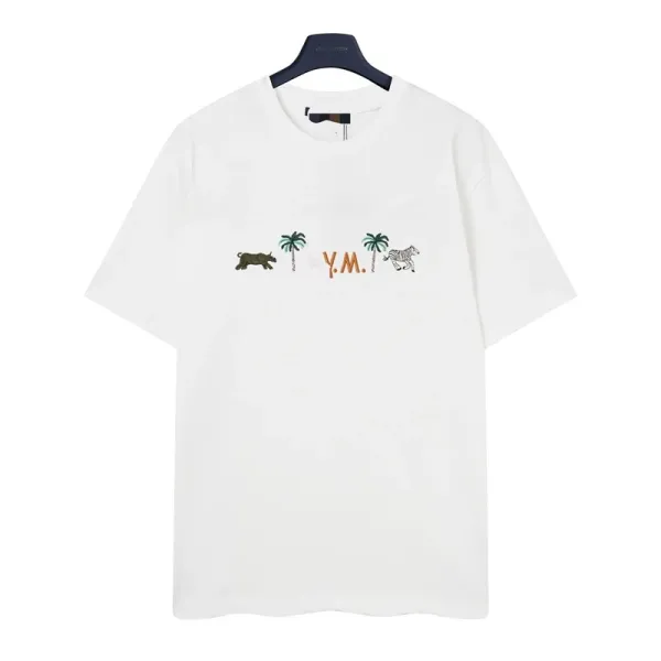 Design Y.M. Embroidered Safari Motif T-Shirt White T-Shirts - 1