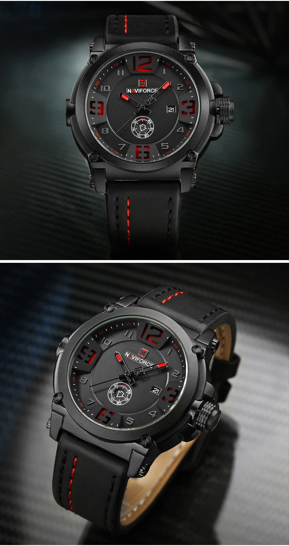 Design NAVIFORCE Military-Style Chronograph Black Dial Brown Leather Strap Watch Watches - 13