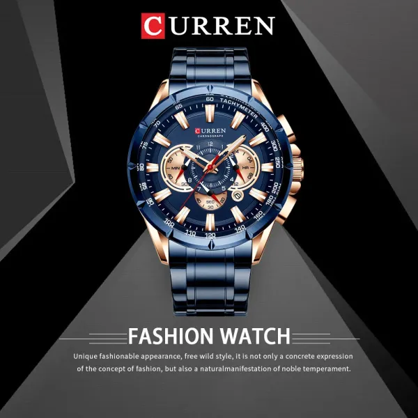 Design Curren Chronograph Black Dial Silver Stainless Steel Watch Watches - 3