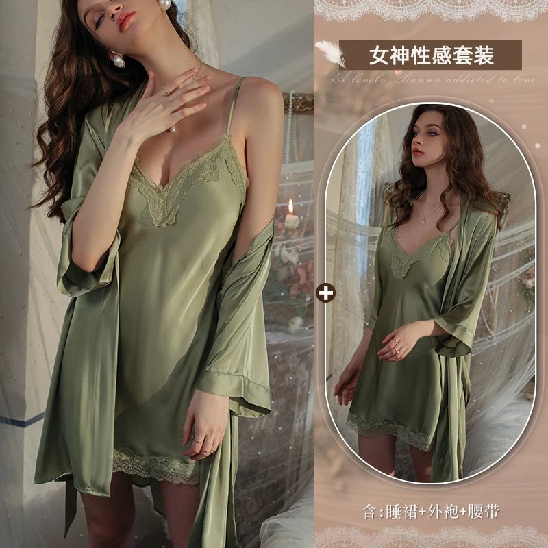 绿色套装【睡裙+外袍】不加胸垫