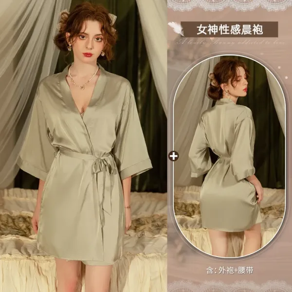 Design Silk Satin Robe in Sage Green Sleepwear - 1