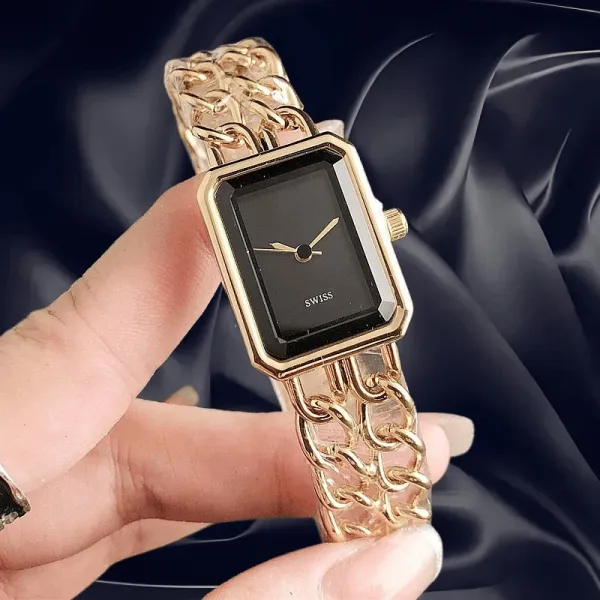 Design Rectangular Chain Link Watch Gold Tone with Mother-of-Pearl Dial Watches - 2
