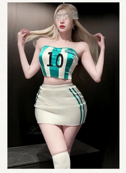 Design #850 Green + White Roleplay Set with Thigh-High Socks - 20