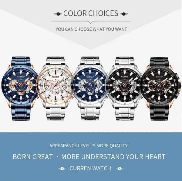 Design Curren Chronograph Black Dial Silver Stainless Steel Watch Watches - 5