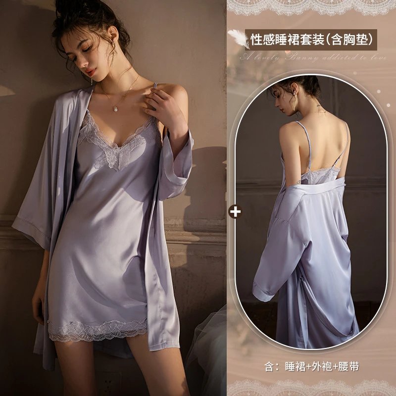 紫色套装【睡裙+外袍】加胸垫