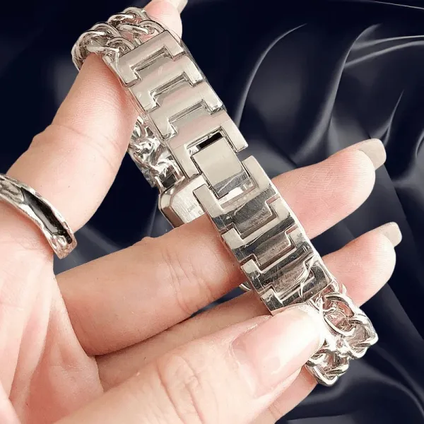 Design Rectangular Chain Link Watch Gold Tone with Mother-of-Pearl Dial Watches - 8