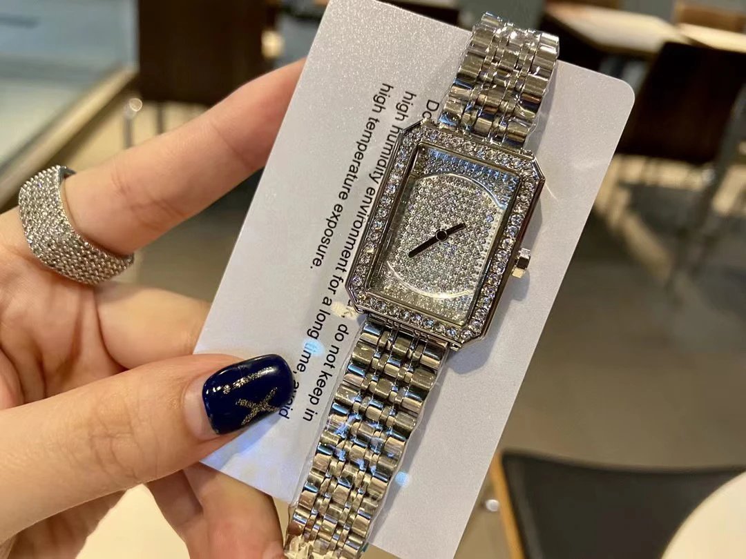 Design Rectangular Crystal-Embellished Stainless Steel Watch Accessories.watches - 4