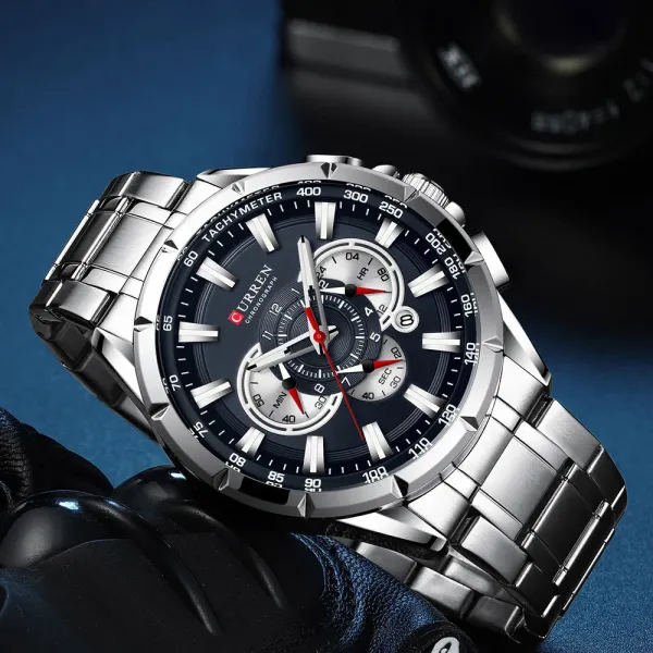 Design Curren Chronograph Black Dial Silver Stainless Steel Watch Watches - 22