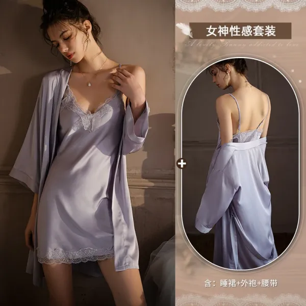 Design Lace-Trimmed Satin Sleepwear Set Lilac - 1
