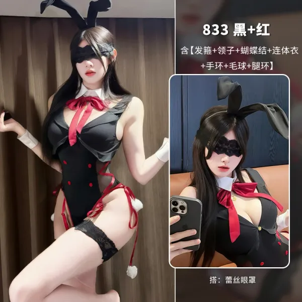 Design Bunny Costume Set Black + Red Lingerie Underwear - 1
