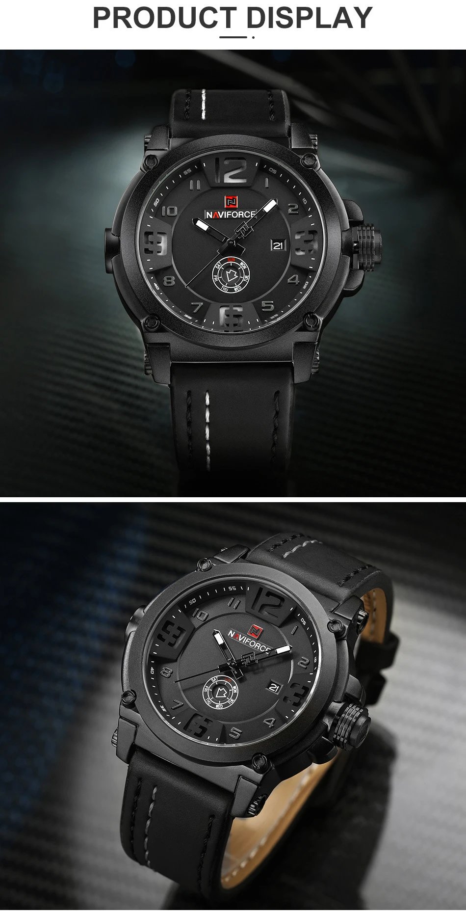 Design NAVIFORCE Military-Style Chronograph Black Dial Brown Leather Strap Watch Watches - 11