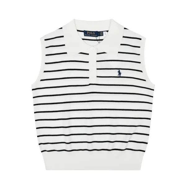 Polo Ralph Lauren Striped Knit Vest Navy and White Vest Top - 4