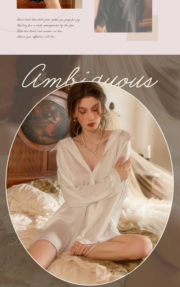 Design Pure Desire Romantic Bow-Knot Shirt Dress White Sleepwear - 6